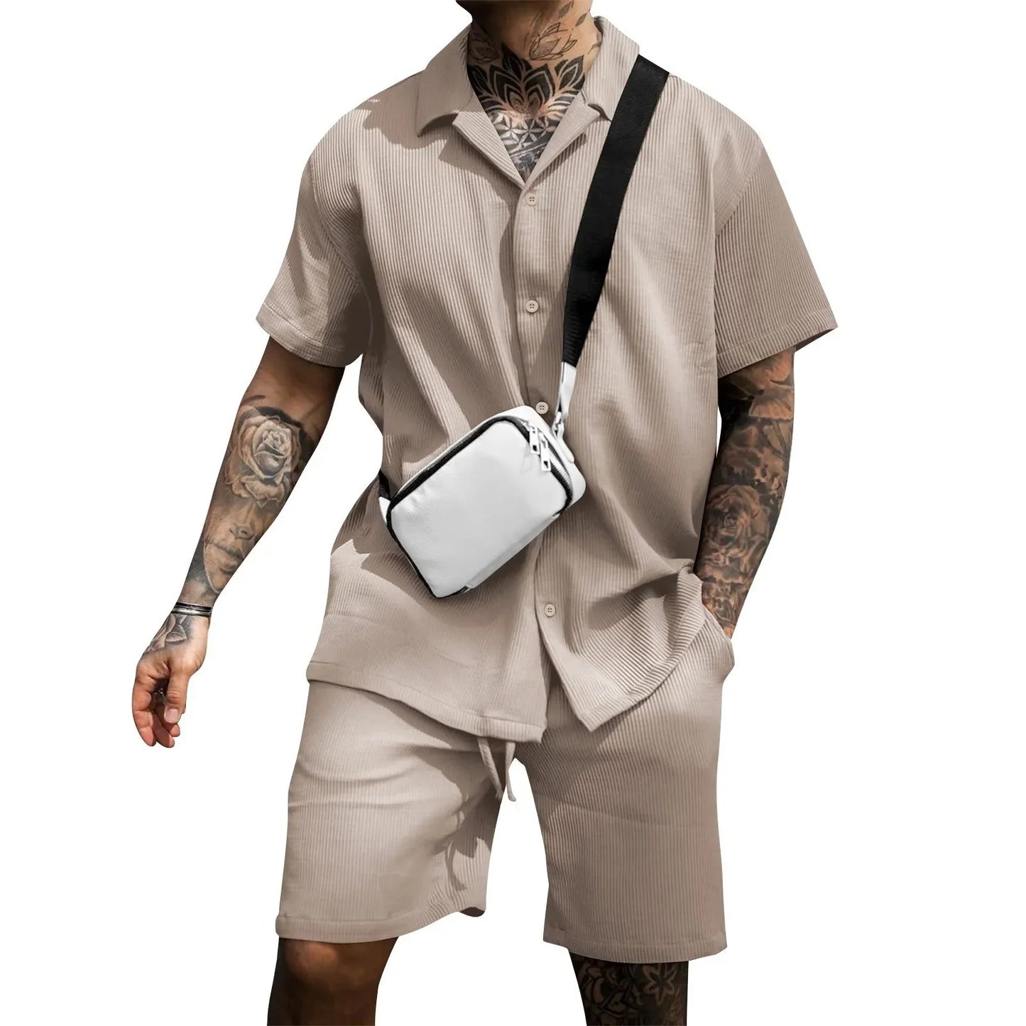 2023 Men's Sets New Casual Comfortable Button Short Sleeve Polo Shirt and Shorts Two Piece Set for Men Fashoin Sweatpants Suit