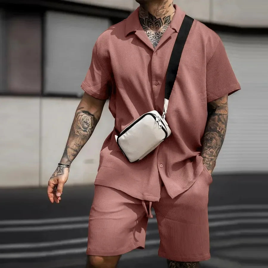 2023 Men's Sets New Casual Comfortable Button Short Sleeve Polo Shirt and Shorts Two Piece Set for Men Fashoin Sweatpants Suit