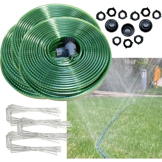 150 FT (50FT*3) Flat Sprinkler Hose for Lawn Watering Garden Soaker Hose with Holes, Heavy Duty Lightweight No-Kink Water