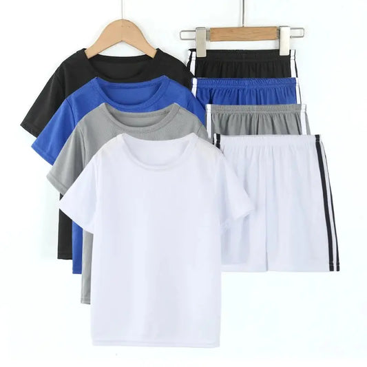 2 Pcs Summer Children's Quick-drying Short-sleeved Shorts Suit Boy Sports Casual Solid Color Vest Girl Cute Joker Stretch Shorts